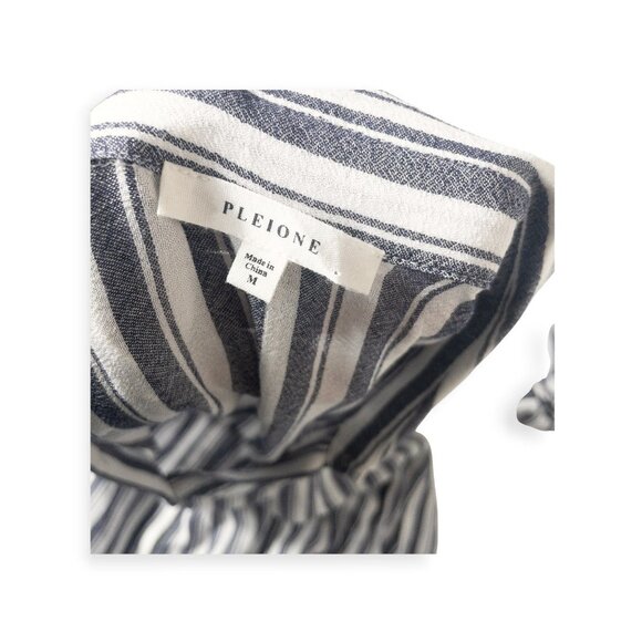 Striped Pleione Womens Button-Up Blouse M Navy/White - Picture 5 of 6